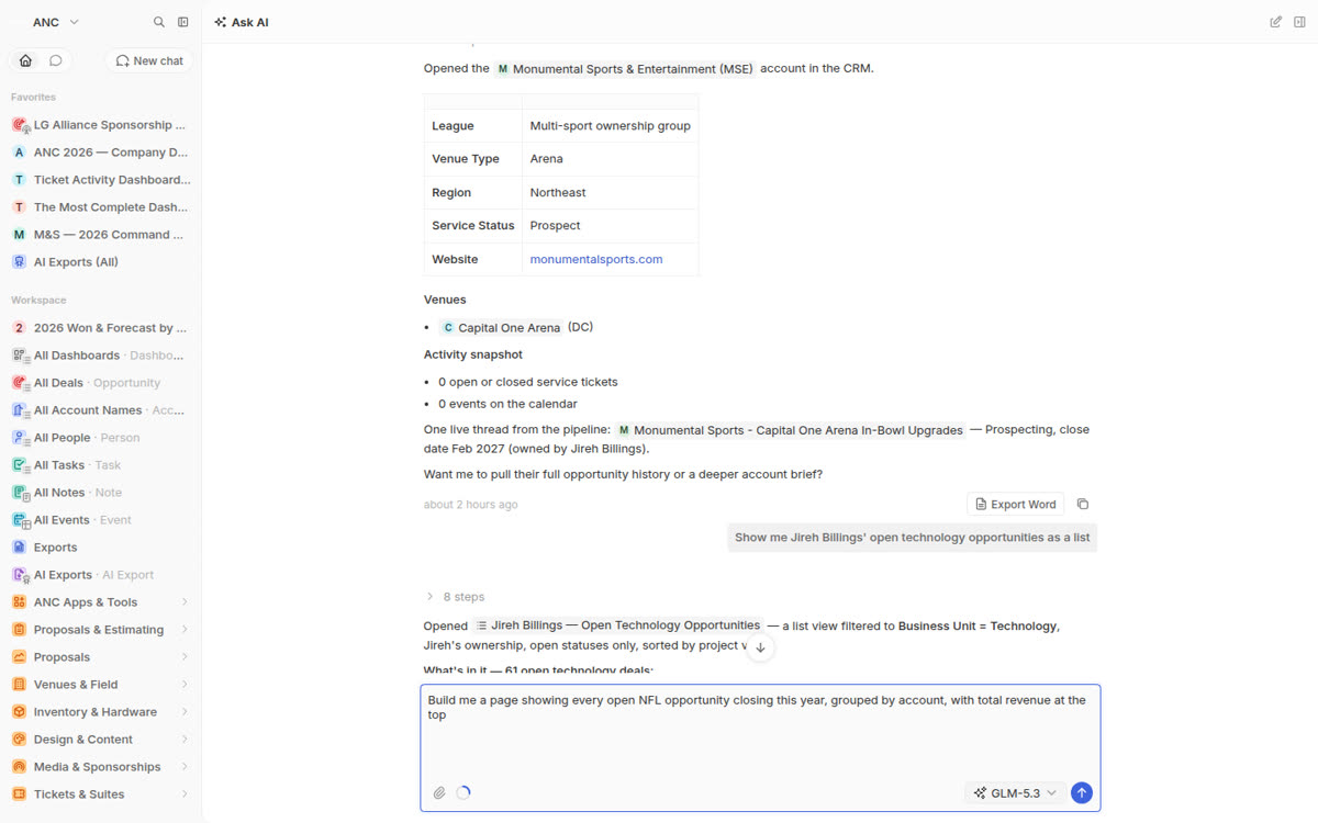 A page request typed into the assistant